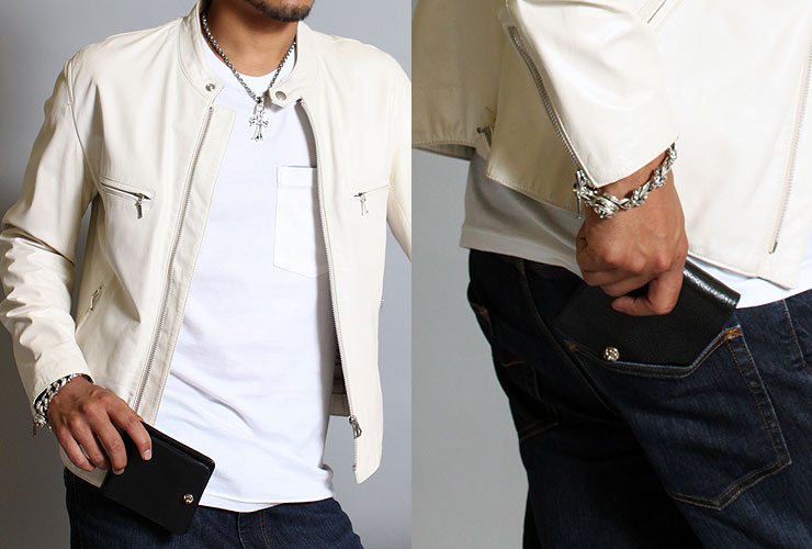 クロムハーツ ChromeHearts 1スナップ クロスボタン ウォレット ダークブラウンデストロイヤー(財布)(財布)