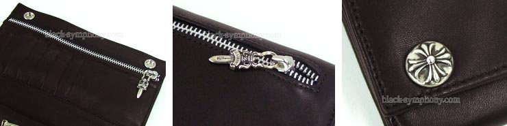 クロムハーツ ChromeHearts ロングウォレット クロスボタン ダークブラウン グリーシー