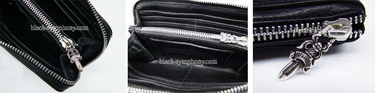 クロムハーツ ChromeHearts REC F ジップ #2 セメタリーキルテッド クロス ブラックデストロイレザー ウォレット