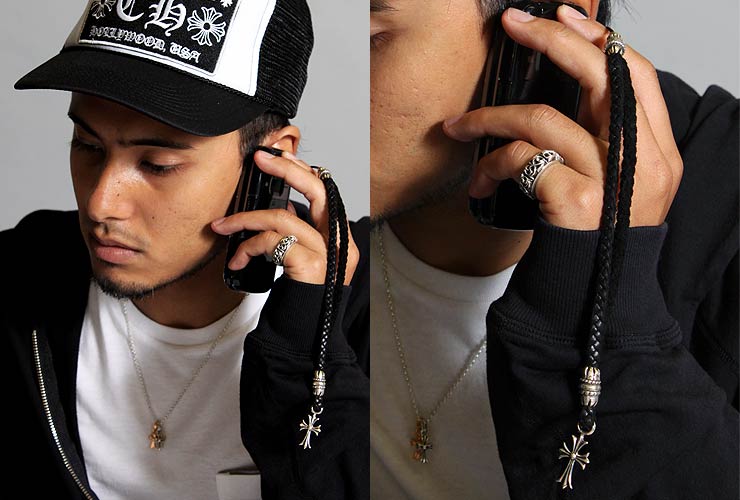 クロムハーツ ChromeHearts フォーン ストラップ CHクロス with ラージボロチップ(携帯ストラップ)