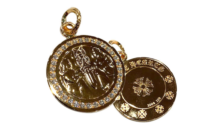chrome hearts クロムハーツ 22Kゴールドペンダントネックレスエンジェルメダリオンペンダントwith パヴェダイヤ