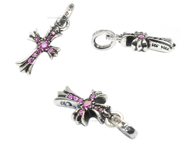 CHROME HEARTS クロムハーツ CRS BBYFAT P/SAP ベイビーファット PAVEピンクサファイア/チャーム シルバーネックレストップ シルバー/ピンク