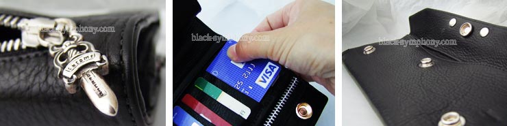 クロムハーツ ChromeHearts ロングウォレット クロスボタン ブラックレザー 財布