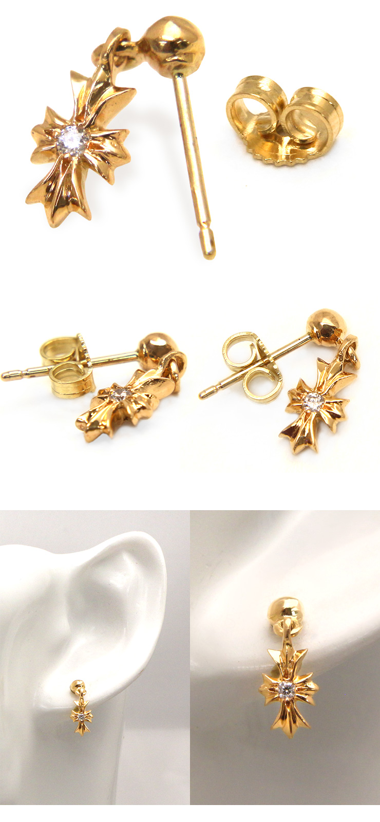 CHROME HEARTS クロムハーツ クロスドロップピアスゴールド 22K