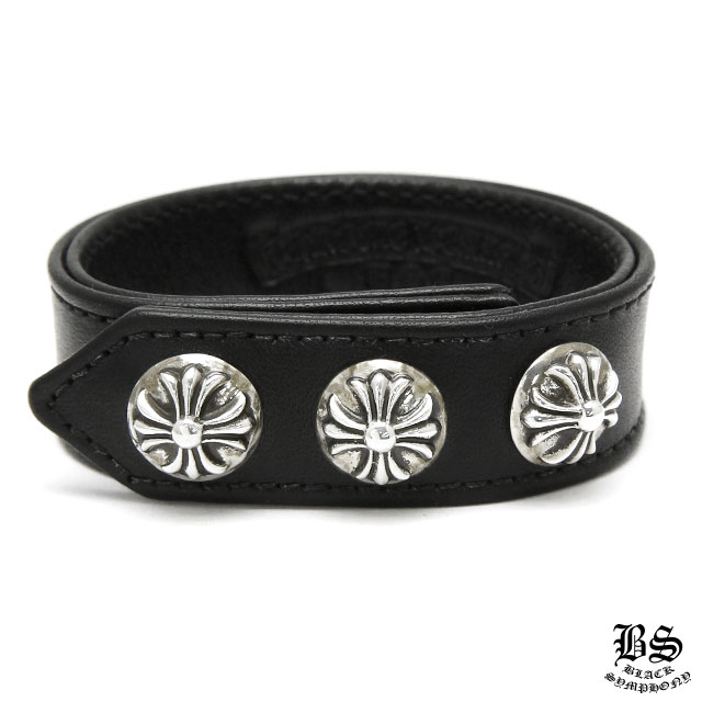  chrome hearts 3ボタン 2スナップ ブレスレット クロスボタン ブラック