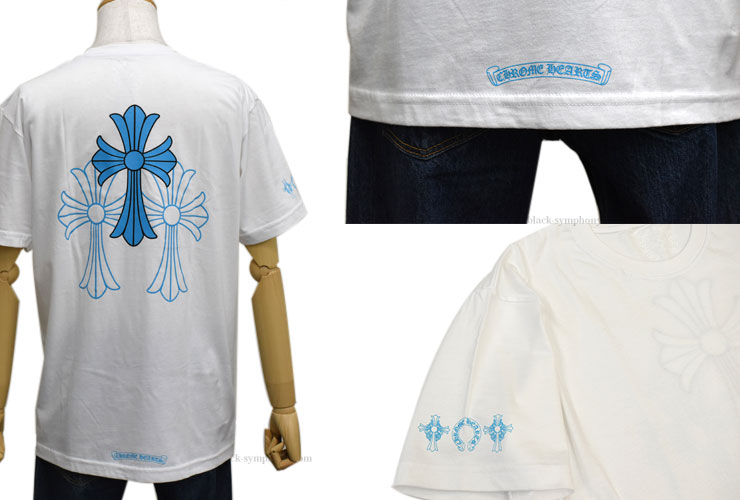 クロムハーツ Tシャツ ブルー3セメタリークロス ホワイト