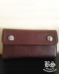 クロムハーツ 財布 ウェーブウォレットクロスボタンブラウン|クロム