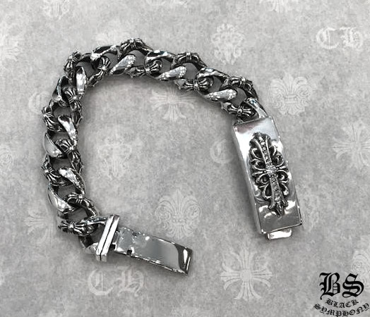 chrome hearts クロムハーツ フローラルクロス IDブレスレット ファンシーチェーン with パヴェダイヤモンド　
